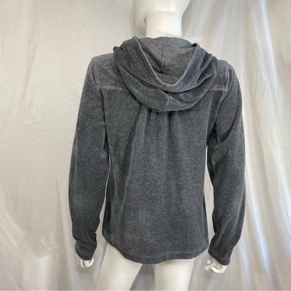 Eddie Bauer Gray Velour Hooded Zip Front Y2K Track Jacket - Picture 4 of 9